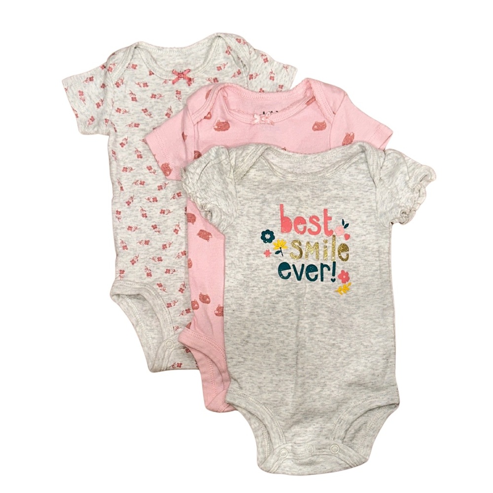 Baby 3 Piece Onesie Set - Pink and Gray